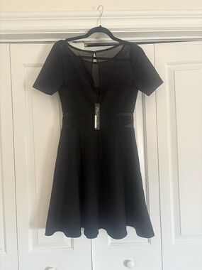 NWT Elizabeth and James Black Fit-and-Flare Mini Dress with Sheer Insets